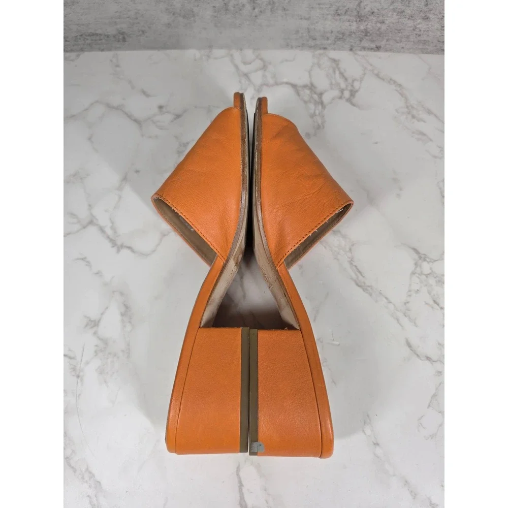 Eileen Fisher Womens Orange Leather Block Heel Slide Sandals 9.5 Chic Minimalist